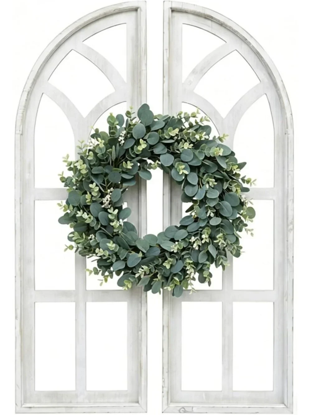 Set of 2 Large Cathedral Arch Window Frame Wall Decor - Rustic Wood Art